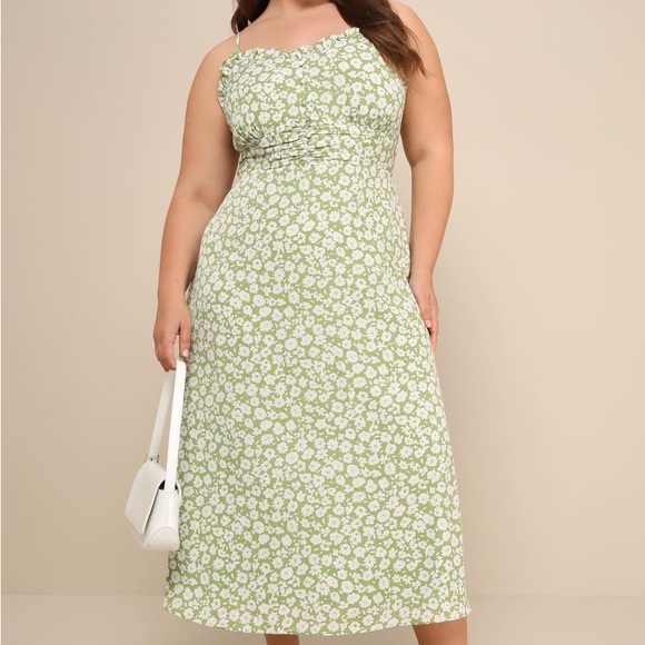 Lulu's Timeless Green Floral Print A- Line Midi Dress NWOT - Picture 13 of 13